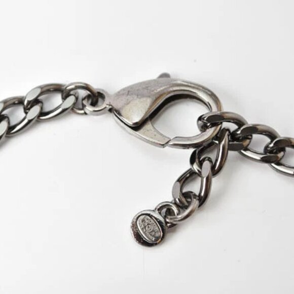 CHANEL CC Logo Black Rhinestone Pendant Necklace 18" Silver Tone 06A Auth w/Box - Picture 5 of 6